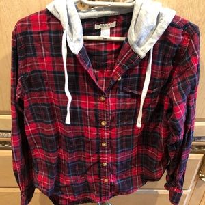 Hooded plaid shirt